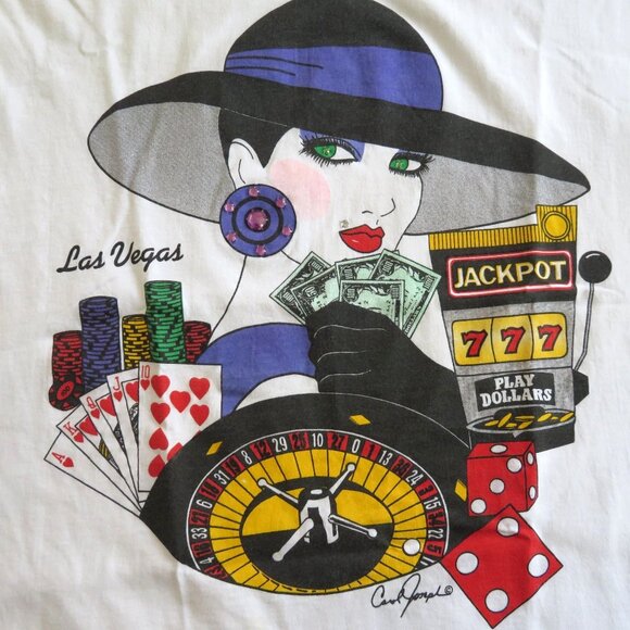 Vintage Dina Michaels Las Vegas Graphic White T-Shirt Carol Joseph Design Womens - Picture 8 of 16